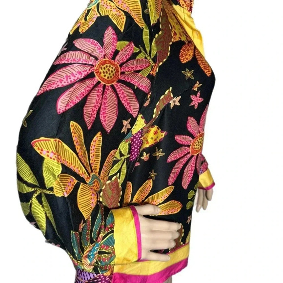 Cynthia Rowley Designer Floral Boho Button Up Blouse Long Sleeve Women’s Large - Picture 7 of 16